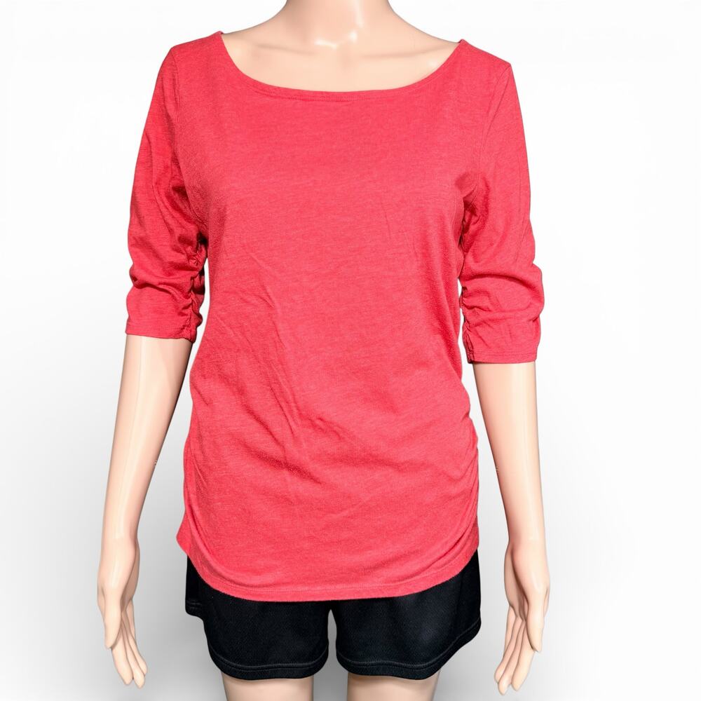 Y2K Gap Womens T Shirt Top Boat Neck Ruched Sides Half Sleeves Soft Red Medium